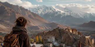 من يملك حكاية المكان؟.. إريكا فاتلاند وأخلاق أدب الرحلة رحّالة تدوّن ملاحظاتها أمام قرية جبلية وآثار تاريخية في الهيمالايا